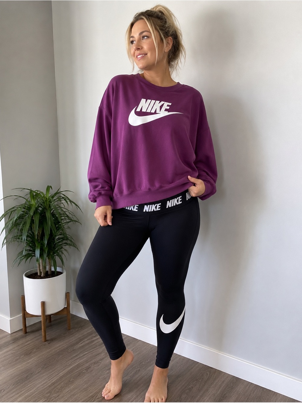 Nike women’s large burgundy crewneck with black High-Waist Leggings